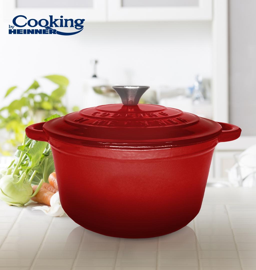 SEMIOALA FONTA EMAILATA+CAPAC 28X13 CM, 6L, RED LINE, COOKING BY HEINNER - 1 | YEO