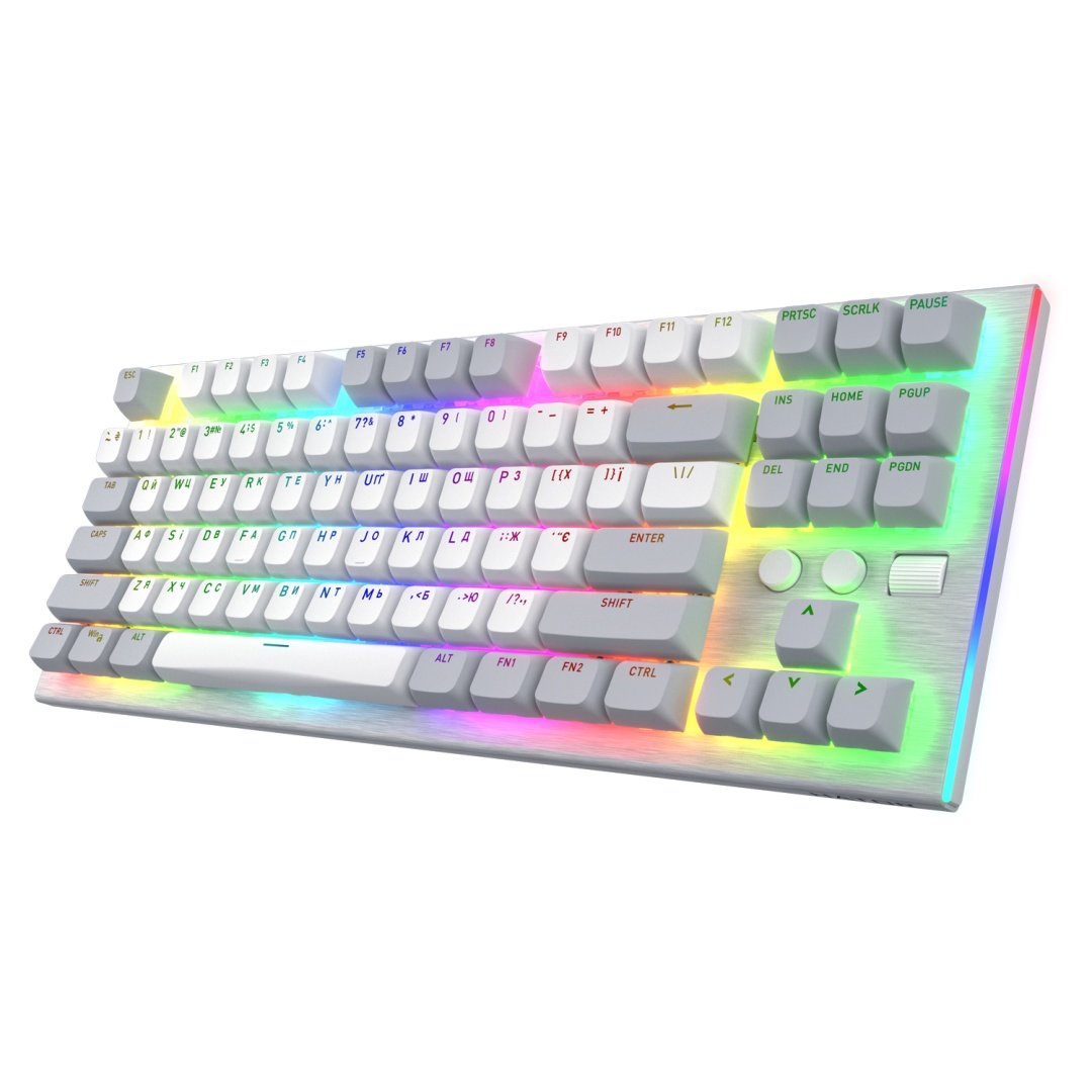 Tastatura mecanica cu fir Hator Gravity TKL conectivitate USB, polling rate 1000Hz, iluminare RGB cu functia de a customiza fiecare tasta individual, tip switch HATOR Aurum Orange Linear rev.2.0, durata de viata switch 70M de clickuri, material taste