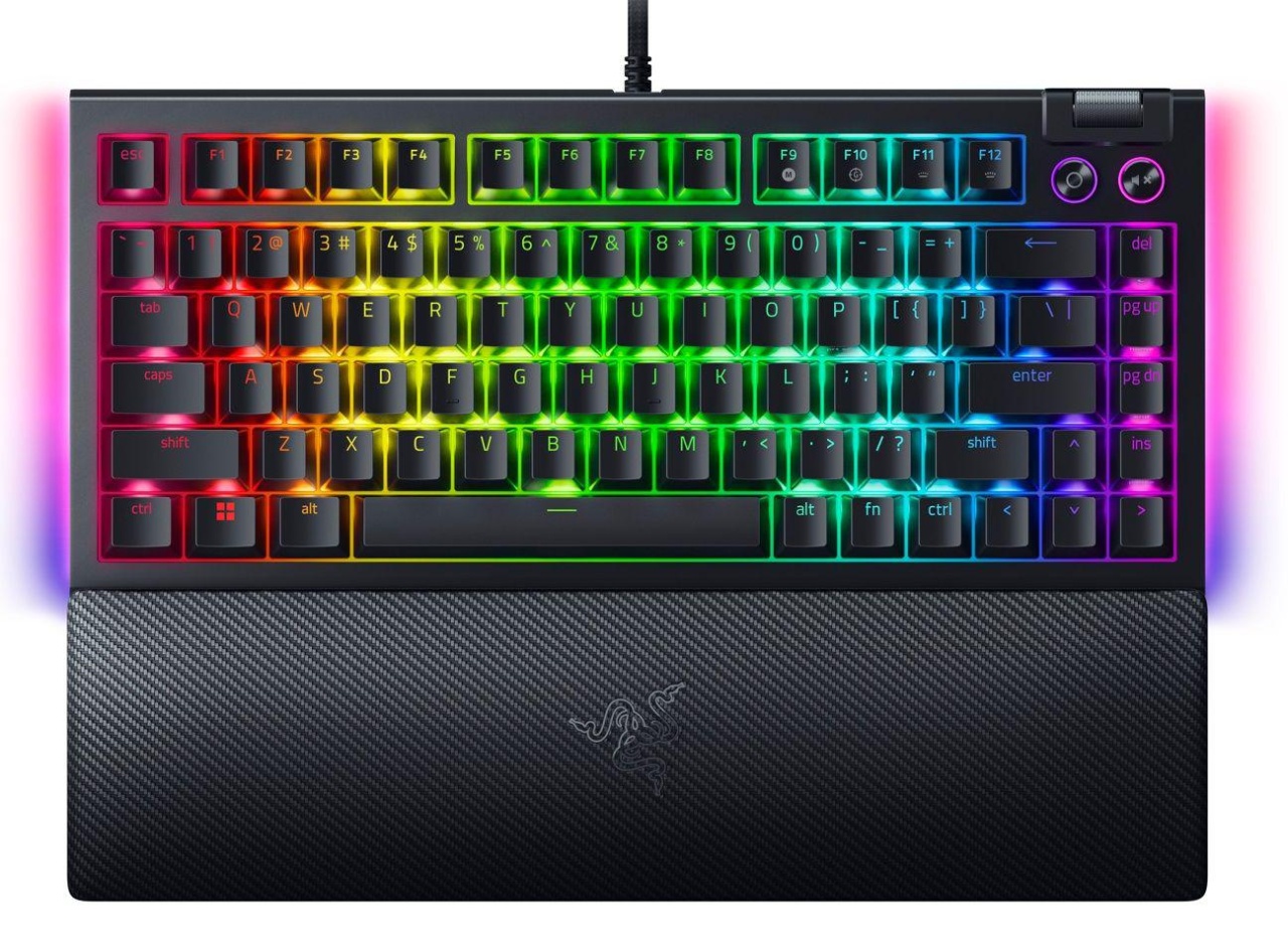 Tastatura mecanica gaming BlackWidow V4 75%, taste ABS, layout Intls. US (ISO),iluminare RGB, cu 6 butoane customizabile, suport pentru incheietura magnetic, negru