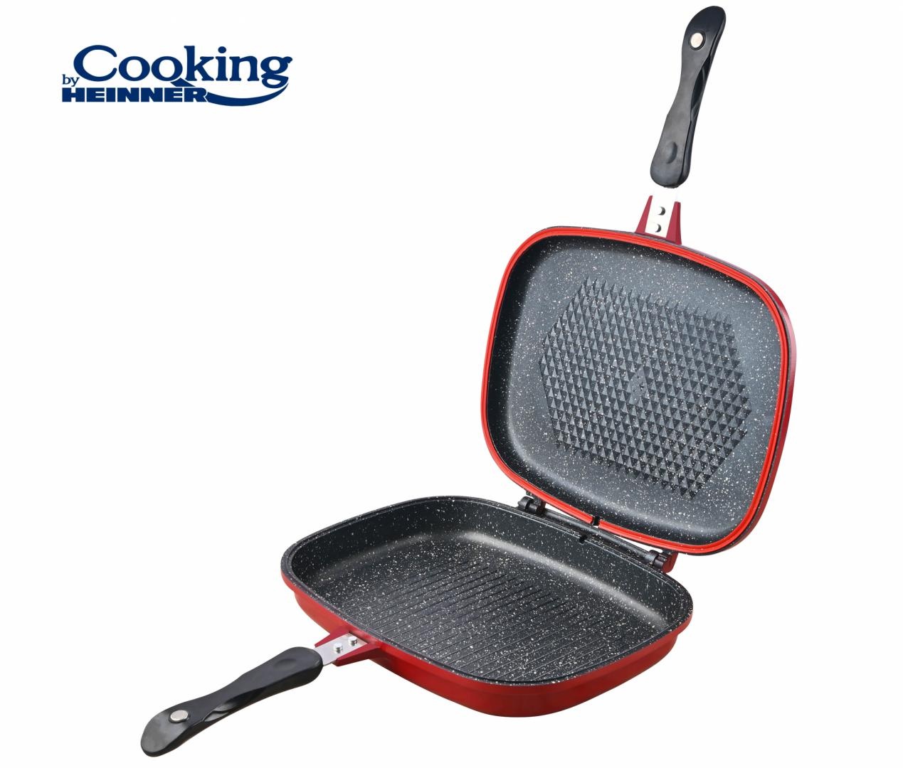 TIGAIE DUBLA DREPTUNGHIULARA TIP GRILL, ALUMINIU, 32x24x7.5 CM, RED LINE, COOKING BY HEINNER - 2 | YEO