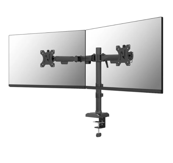 Brat dublu monitor Neomounts DS60-600BL2; pentru display-uri cu diagonale 10"-32", sistem de prindere VESA 75x75~100x100, greutate maxima suportata 8 - per ecrankg, full motion, tilt +45°, swivel 90°, rotate 180°, distanta fata de perete 99-459mm;