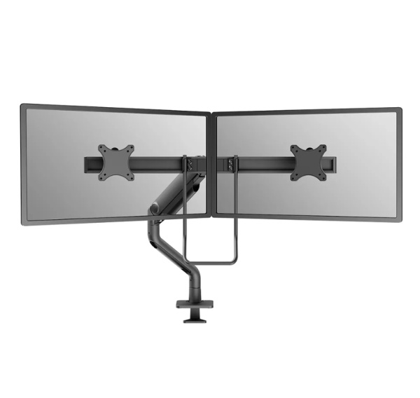 Brat dublu monitor Neomounts DS75S-950BL2; pentru display-uri cu diagonale 17"-32", sistem de prindere VESA 75x75~100x100, greutate maxima suportata 8 - per ecrankg, full motion, tilt 60°, swivel 90°, rotate 180°, distanta fata de perete 204-741mm; gas