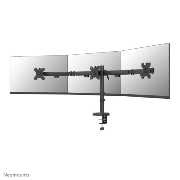 Brat triplu Neomounts DS60-600BL3; pentru display-uri cu diagonale 10"-27", sistem de prindere VESA 75x75~100x100, greutate maxima suportata 6 - per ecrankg, full motion, tilt +45°, swivel 90°, rotate 180°, distanta fata de perete 137-601mm; culoare