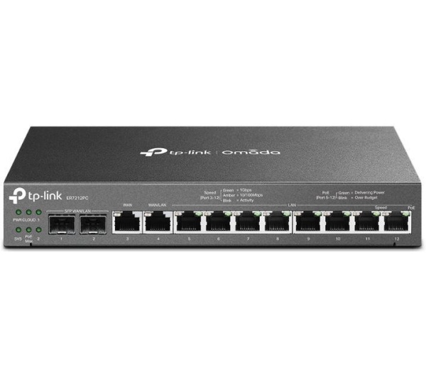 "Omada Gigabit VPN Router with PoE+ Ports and Controller Ability PORT: 2× Gigabit SFP WAN/LAN Port, 1× Gigabit RJ45 WAN Port, 1× Gigabit RJ45 WAN/LAN Ports, 8× Gigabit RJ45 LAN ports SPEC: 802.3at/af, 8 Ports with 110 W PoE Power, Desktop & Wall-mount