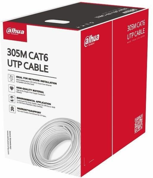 Cablu UTP CAT6,Conductor de cupru de înaltă puritate, fără oxigen, alimentare prin Ethernet,Manta exterioara PVC personalizata; Certificare CE CPR Clasa de ignifugare Eca, 305M, culoare: alb.
