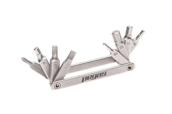 Mini set scule Pegas 8 in 1 otel Cr-V, imbus 2, 3, 4, 5, 6mm, surubelnita dreapta 5mm, surubelnita cruce PH 1, torx T25, culoare argintiu