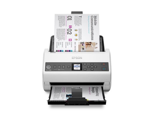 Scanner Epson DS-730N, dimensiune A4, tip sheetfed, viteza scanare: 40 ppm alb-negru si color, rezolutie optica 1200dpi, ADF Single Pass 100 pagini, duplex, Scan to Email, Scan to FTP, Scan to Web folders, Scan to Network folders, software: Epson Device