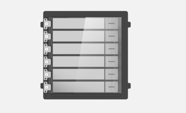 Modul de extensie videinterfon cu sase butoane de apelare Hikvision DS- KD-KK/S; montaj aplicat sau ingropat (acesoriile de montaj nu sunt incluse), customizare afisare nume; iluminare pe timp de noapte; Conectare RS-485, 1 x Input; 1 x Output;