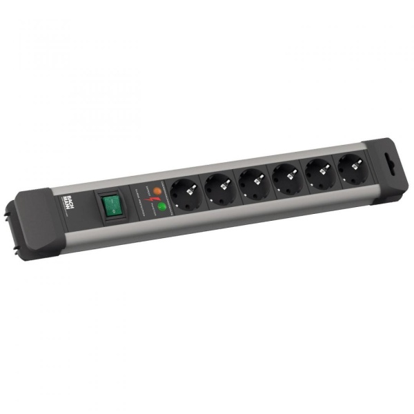 Prelungitor Bachmann CONNECTUS 6xCEE7/3 PC, cu intrerupator, 1xPST, cordon 5m, H05VV-F 3G1.5 (protectie supratensiune);