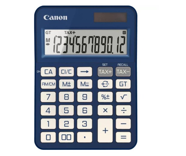"""Calculator birou Canon KS-125KB-BL, Blue, 12 digits, 29 keys, dual power, M+, M-,RM/CM, Tax+, Tax-"""