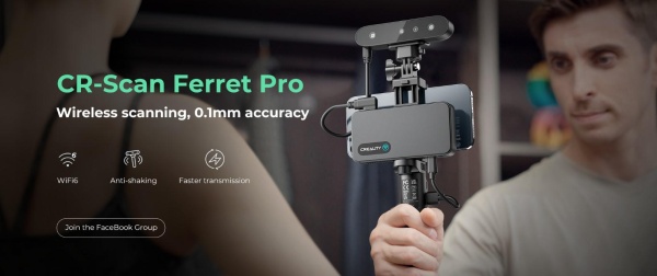 CREALITY 3D SCANNER CR-SCAN FERRET PRO, Rezolutie 3D: 0.16mm, Distanta lucru: 150-700mm, Viteza scanare: 30fps, Acuratete: 0.1mm, Conectivitate wireless WI-FI6, Durata sesiune max: 2.5h, Capacitate acumulator: 5000mAh, Sisteme de operare: IOS, Windows,
