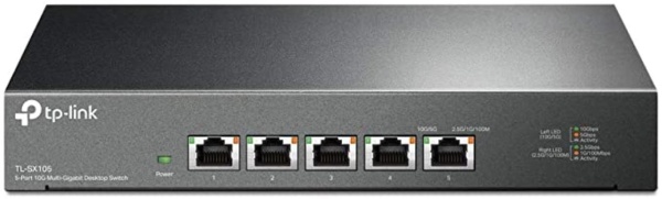 "5-Port 10G Multi-Gigabit Desktop Switch PORT: 5× 10G RJ45 Ports SPEC: Desktop Steel Case FEATURE: Plug and Play"