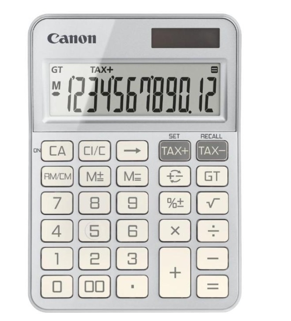 """Calculator birou Canon KS-125KB-SL, Silver, 12 digits, 29 keys, dual power, M+, M-,RM/CM, Tax+, Tax-"""