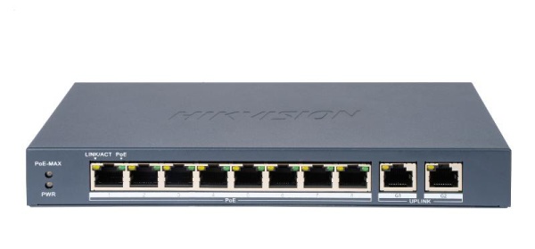 Switch PoE Hikvision DS-3E0310P-E/M(B): 8 × 10/100 Mbps PoE port, and 2 × Gigabit RJ45 port, PoE standard: IEEE 802.3af;IEEE 802.3at, 8 porturi PoE maxim 30W, buget PoE 80W, tensiune alimentare: 54VDC, 1.2A, dimensiuni: 217.60 mm × 27.60 mm × 108.50 mm,