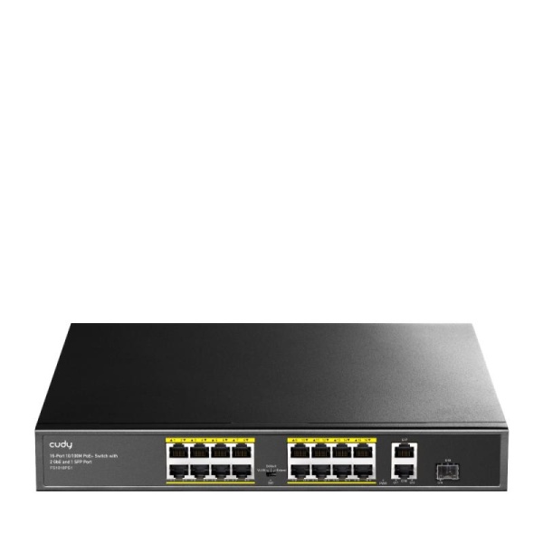 CUDY 16-Port 10/100M PSE RJ-45 +2 Gigabit RJ- 45 +1SFP Port with 16 POE Ports Switch with Built-in power supply, support 16-port IEEE 802.3at PoE+ Injector,Rack-mountable Steel case, 200W Internal