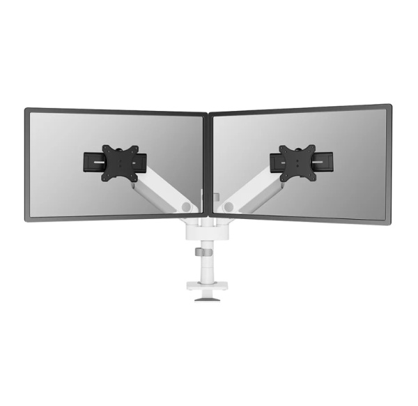 Brat dublu monitor Neomounts DS65S-950WH2; pentru display-uri cu diagonale 24"-34", sistem de prindere VESA 75x75~100x100, greutate maxima suportata 11 - per ecrankg, full motion, tilt +70°, swivel 90°, rotate 90°; gas spring; culoare alb. Garantie 5 ani
