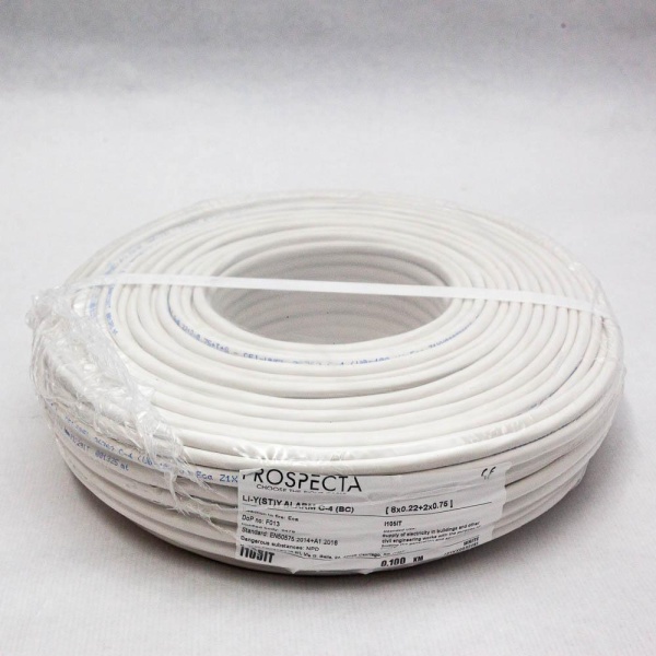Cablu alarma 8 x 0.22 + 2 x 0.75 premium, cupru 100%, cod: I105ITLi-Y (ST)Y, made in Italy, utilizare pentru sisteme de alarma, manta exterioara PVC alb, ecranare: folie de aluminiu laminata, raza de curbura 10x diametru, Peak Operating Voltage 250,