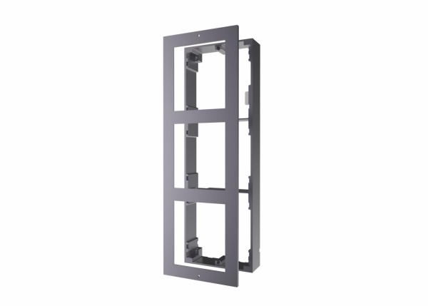 Panou frontal pentru 3 module videointerfon modular Hikvision DS-KD-ACW3; permite conectarea a 3 module de videointerfon modular; mo ntareaplicata; material aluminiu; dimensiuni: 320.8mm x 107mm × 4mm;