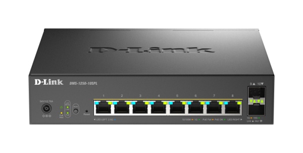 Switch D-Link DMS-1250-10SPL, 8 porturi Gigabit, 2 porturi SFP+, Protocol 802.3bt+802.3af/at, rackabil