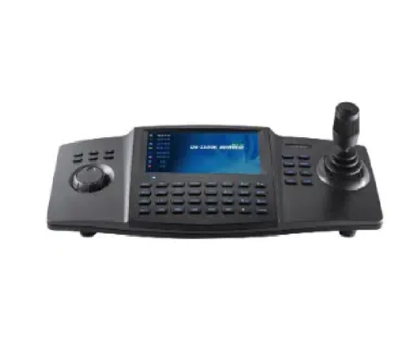 Tastatura de control Hikvision DS-1100KI(B) pentru camere speed dome, display 7" LCD, 4D joystick, suporata 32 utilizatori si 4000 echipamente, interfata retea 1 × 100M/1000M self-adaptive, 1 × RS-232, 1 × RS-485, 1 × USB 2.0 interface, dimensiuni 435 ×