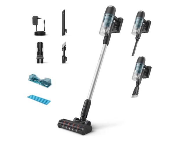 Aspirator vertical Philips XC3131/01, Aqua Seria 3000, aspira si sterge dintr-o miscare, Sistem de filtrare in 3 etape, pana la 60 min cu baterie suplimentara, Cap de aspirare cu LED