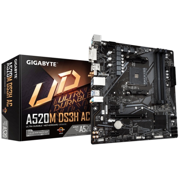 Gigabyte A520M DS3H AC – Placa de baza AM4 micro‑ATX cu Wi‑Fi 5, Bluetooth 4.2, PCIe 3.0 M.2