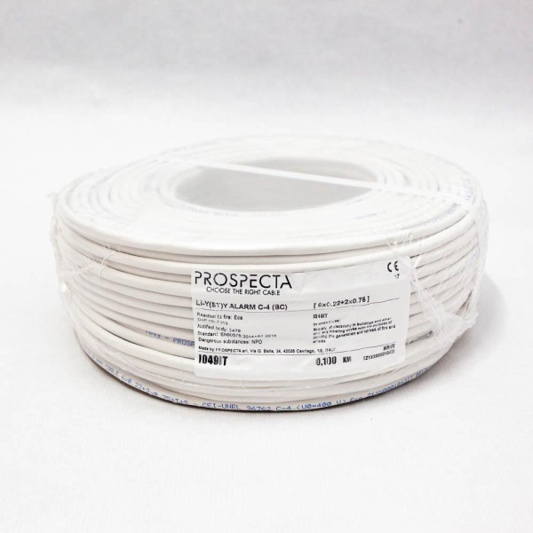 Cablu alarma 6 x 0.22 + 2 x 0.75 premium, cupru 100%, cod: I049IT, Li-Y (ST)Y, made in Italy, utilizare pentru sisteme de alarma, manta exterioara PVC alb, ecranare: folie de aluminiu laminata, raza de curbura 10x diametru, Peak Operating Voltage 250,