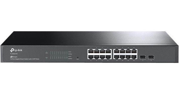 "JetStream™ 16-Port Gigabit Smart Switch with 2 Gigabit SFP Slots PORT: 16× Gigabit RJ45 Ports, 2× Gigabit SFP Slots SPEC: 1U 19-inch Rack-mountable Steel Case FEATURE: Integration with JetStream™ SDN Controller, Static Routing, 802.1Q VLAN,