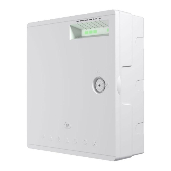 Sursa de alimentare supervizata in comutatie, putere totala 75W, alimentare 100-240Vac cu acumulator de back-up de 13.8Vdc si iesire auxiliara de 15 Vdc cu protectie la supraconsum • comutator antisabotaj pe placa • operare in mod stand alone sau
