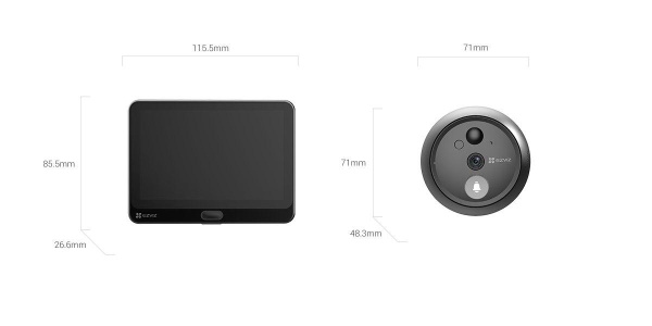 Vizor electronic Ezviz cu sonerie CS-HP4; Senzor camera: 1/3" Progressive Scan CMOS; Lentila: 2.0 mm @ F2.2, visual angle (diagonal):155°; Rezolutie: 1080p / 2MP; Slot card pana la 512 GB; WI FI Standard: IEEE802.11b, 802.11g, 802.11n; Frecventa: 2.4