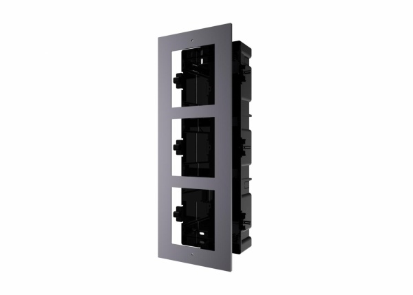 Panou frontal incastrat 3 module videointerfon modular Hikvision DS-KD-ACF3, otel inox, doza plastic inclusa