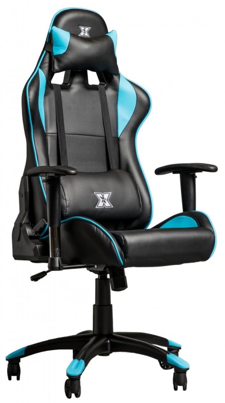 Scaun gaming X by Serioux, Torin, ajustabil, piele sintetica, piston pe gaz, manere reglabile, baza stea cu 5 picioare, greutate maxima admisa 150Kg, perne detasabile, negru si albastru