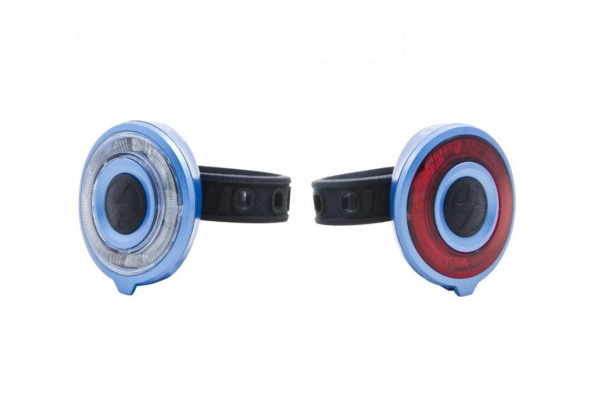 Set lumini far+stop, 2 LED-uri rosii, 2 LED-uri uri albe, Baterii: 2 x 2 CR2032 3V, Greutate: 2x35gr, Autonomie:70/95 h
