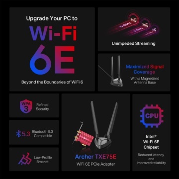 Adaptor wireless TP-Link, ARCHER TXE75E, AX5400, 2 x antene externe Dual-Band 5Ghz, 2.4 Ghz, PCI-E WI-FI 6E dimensiuni: 120.8 × 78.5 × 20.9 mm, Bluetooth 5.2. - Img 9