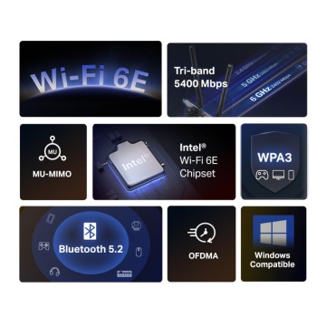 Mercusys adaptor Tri-Band, WI-FI, Bluetooth 5.2 PCI-E MA86XE, Standarde wireless: IEEE 802.11 a/ac/ax 5 GHz, IEEE 802.11 b/g/n/ax 2.4 GHz, Viteza wirelss: 6Ghz: 2402Mbps, 5Ghz: 2402Mbps, 2.4Ghz: 574Mbps, Dimensiuni: 226.3 × 120.8 × 21.5 mm, 2 antene fixe. - Img 5
