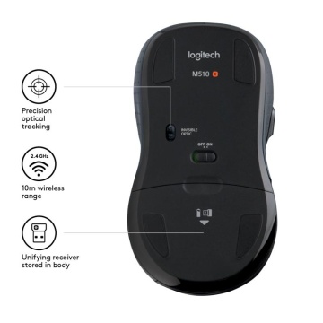 Mouse wireless Logitech M510, rezolutie maxima 1000 DPI, tehnologie laser, dimensiuni 120 x 65 x 41 mm, negru - Img 9