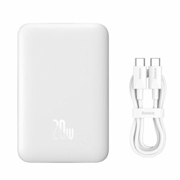 Baterie extena Baseus Magnetic Mini Wireless, 10000mAh, 20W, 2 x USB Type-C output/input, 15W wireless charging, include cablu USB Type-C la USB Type-C 30cm, alb - Img 1