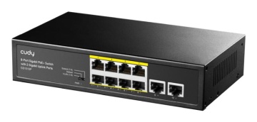 CUDY 8 RJ-45 10/100/1000M PSE ports +2 RJ45 10/100/1000 Uplink Port Unmanaged PoE+ Switch,VLAN ON/OFF, Extend ON/OFF, Watchdog ON/OFF，, 802.3af/at standard, Aternative 1/2(+),3/6(-), Rack-mountable Steel Case, 120W Internal Power Supply - Img 3