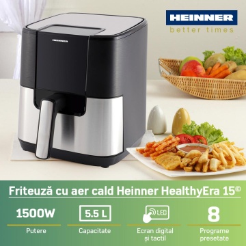 Friteuza Heinner HealthyEra 15 HAF‑H6BKS1500 – Air Fryer 5.5L, 8 Programe, 1500W