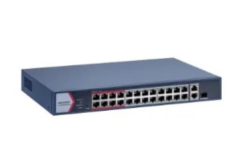Switch PoE Hikvision DS-3E1326P-EI/M: 24 × 10/100 Mbps PoE port,1 × Gigabit combo,1 × Gigabit RJ45 port, 24 porturi PoE maxim 30W, buget PoE 230W, tensiune alimentara: 100-240 VAC, 50/60 Hz, Max. 4 A, dimensiuni: 335.00 mm × 44.50 mm × 226.00 mm, - Img 3