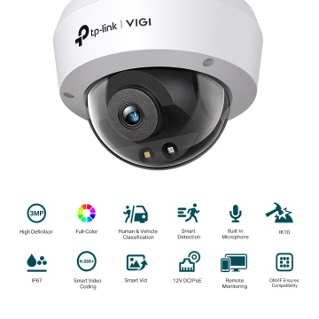 Camera IP Dome TP-Link VIGI C230(2.8MM), 3MP, Lentila 2.8mm, IR+WL 30ml, rezolutie video 2304 × 1296, H.265+/H.265/H.264+/H.264, - Img 2