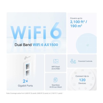 TP-Link DECO X10(2-PACK) Sistem Mesh Wi-Fi 6 Dual-Band AX1500 cu acoperire în toată locuința, Standarde wireless: IEEE 802.11ax/ac/n/a 5 GHz, IEEE 802.11n/b/g 2.4 GHz, Viteza wireless: 5 GHz: 1201 Mbps, 2.4 GHz: 300 Mbps, 2 x antene interne, pachet cu - Img 5