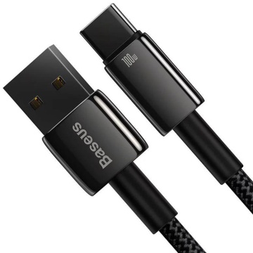 Cablu alimentare si date Baseus, Fast Charging Data Cable pt. smartphone, USB la USB Type-C (T), 100W, 480Mbps, aliaj zinc, braided(nylon), 2m, negru - Img 1