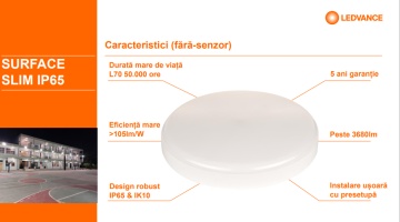 Plafoniera LED baie IP65 cu senzor de miscare – Ledvance Surface Slim Round 19W 4000K