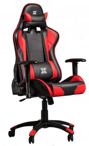 Scaun gaming X by Serioux, Torin, ajustabil, piele sintetica, piston pe gaz, manere reglabile, baza stea cu 5 picioare, greutate maxima admisa 150Kg, perne detasabile, negru si rosu - Img 1