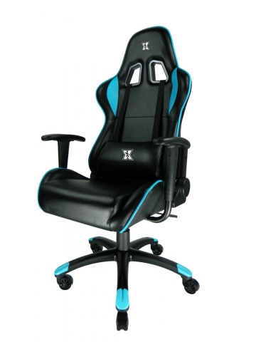 Scaun gaming X by Serioux, Torin, ajustabil, piele sintetica, piston pe gaz, manere reglabile, baza stea cu 5 picioare, greutate maxima admisa 150Kg, perne detasabile, negru si albastru - Img 4