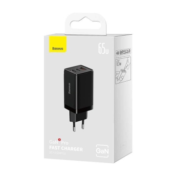 Incarcator retea Baseus GaN5 PRO, Quick Charge 65W, 2 porturi USB PD, 1 port USB Quick Charge, include cablu USB -C la USB-C de 100W, lungime 1m, negru - Img 8