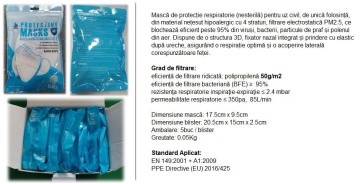 KN95 FFP2 || Masti de Protectie Respiratorie || 3D Design, 4-straturi hipoalergic 50g/m2 (nesterile), BFE≥95%, PM2.5, fixator nazal aplicat; Standard Aplicat: EN149:2001+A1:2009, PPE Directive (EU) 2016/425; set: 5 buc/blister - Img 4