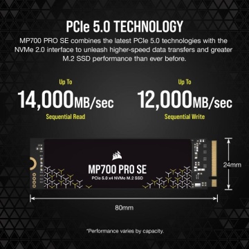 SSD CORSAIR MP700 PRO SE 4TB PCIE 5.0 x4 NVMe M.2, viteza de citire 14000 MB/s, viteza de scriere 12000 MB/s - Img 7