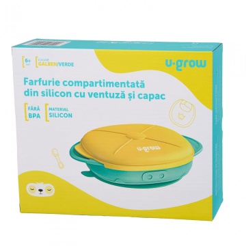 Farfurie silicon U‑Grow UG‑239YE 600 ml galbena – farfurie antiderapanta fara BPA